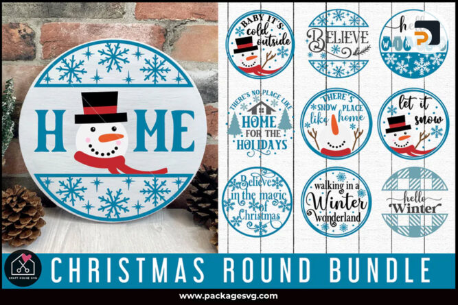 Christmas Round Wood Signs Bundle SVG, 15 Christmas Designs