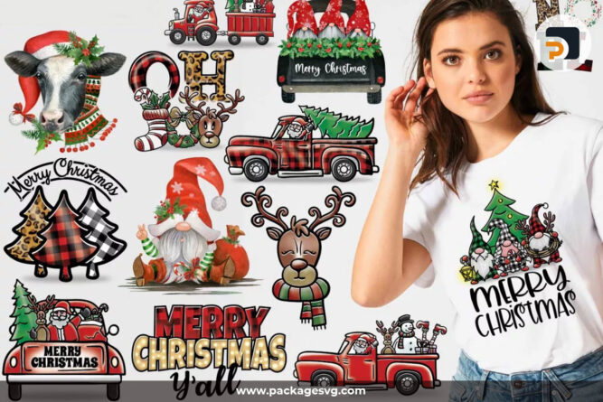 Christmas Sublimation PNG Bundle, 32 Designs Printable on T-Shirt