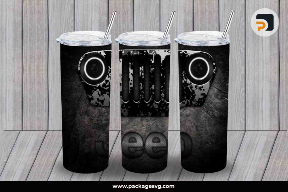 Dark Jeep Sublimation PNG, 20oz Skinny Tumbler Template