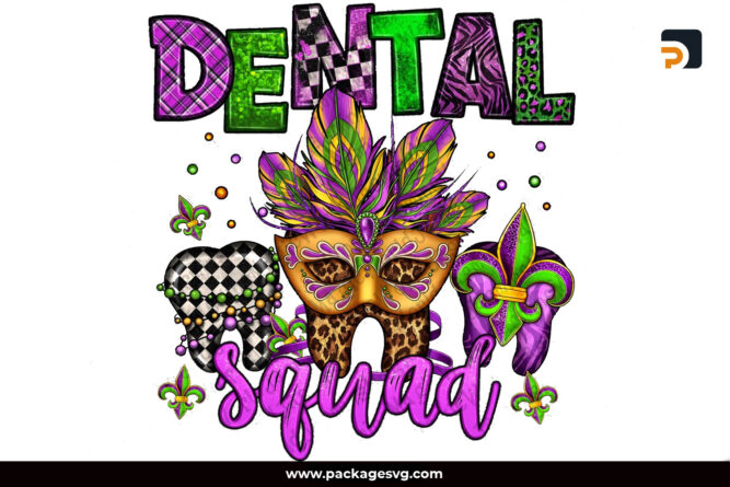 Dental Squad Mardi Gras Teeth PNG Sublimation Design