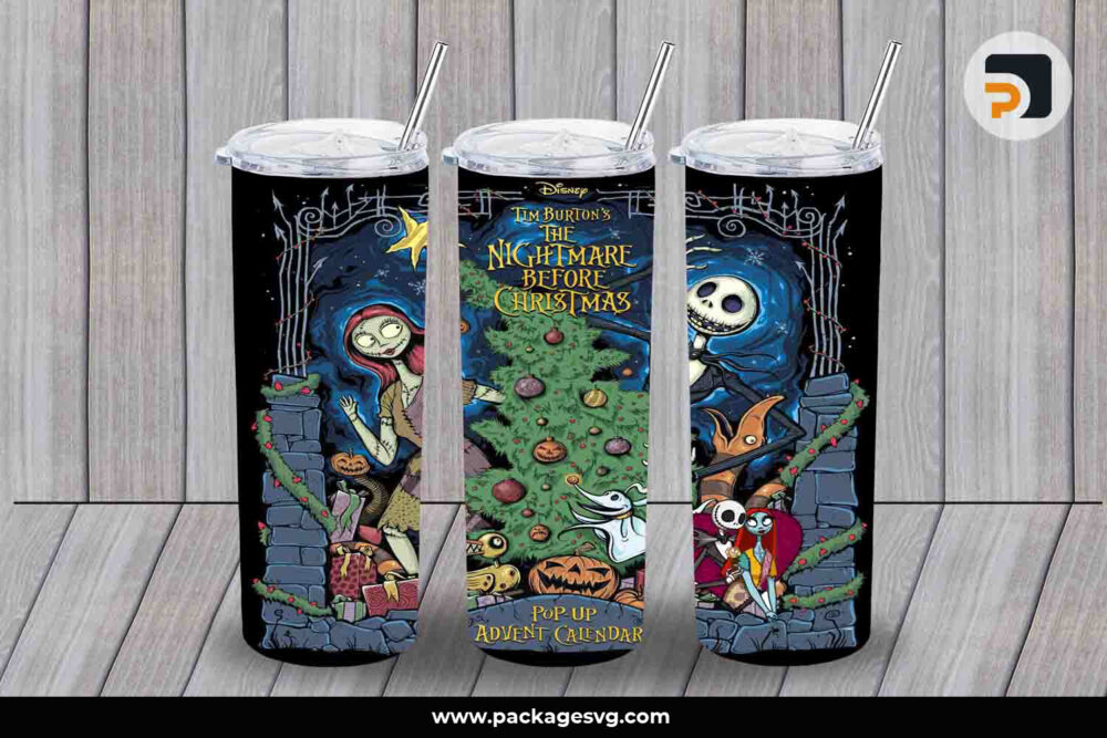 Disney Night Before Christmas Sublimation PNG, 20oz Skinny Tumbler Template