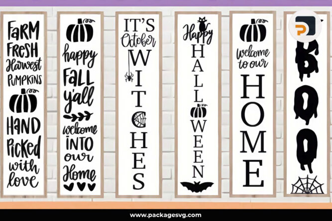 Fall Porch Sign SVG Bundle, Halloween and Autumn Porch Signs