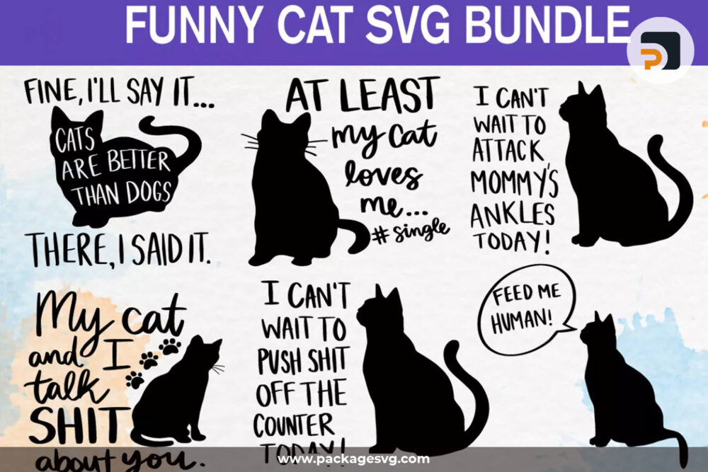 Funny Cat Quotes SVG Bundle, 90 Files SVG