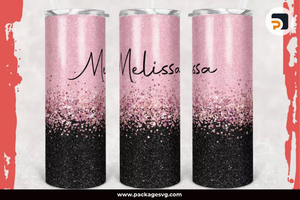 Glitter Confetti Pink PNG, 20oz Skinny Tumbler Template