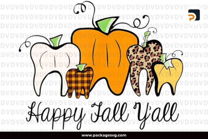 Happy Fall Y'All PNG JPG, Shirt Design Pumpkin Tooth Leopard