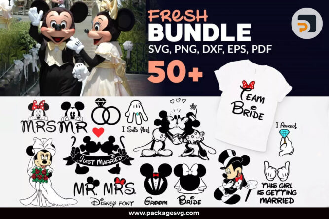 Just Married SVG Bundle, 50 Mickey Designs SVG