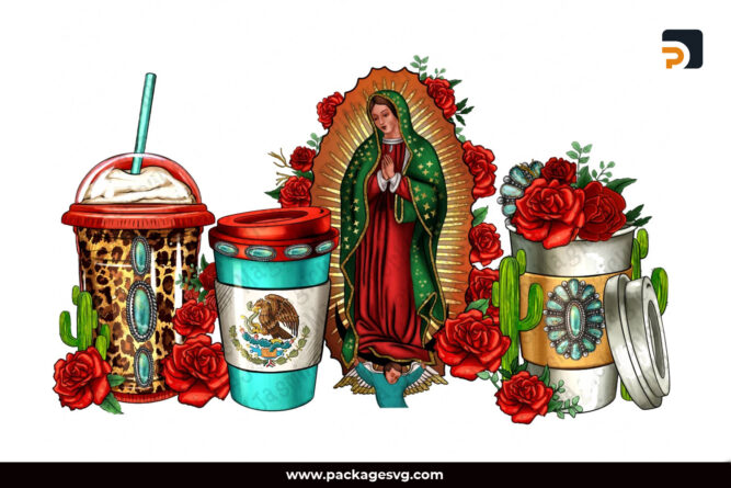 Lady Of Guadalupe Coffee Cups PNG, Mexico Virgen de Guadalupe Design