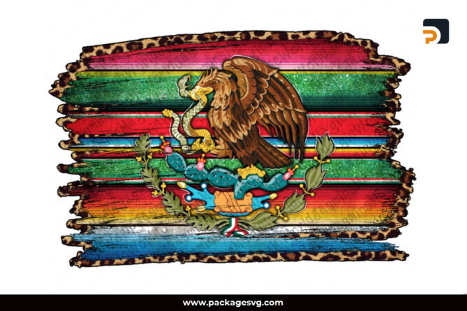 Leopard Serape Mexican Flag Distressed Background PNG Sublimation Design