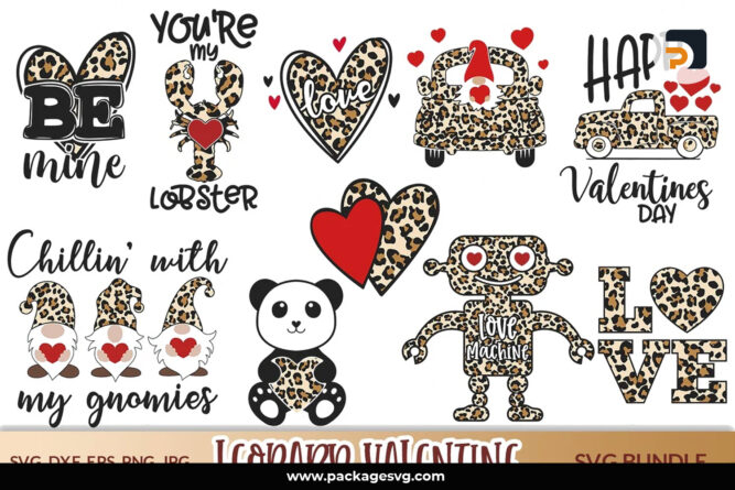 Leopardo Valentine SVG Bundle, 10 Designs