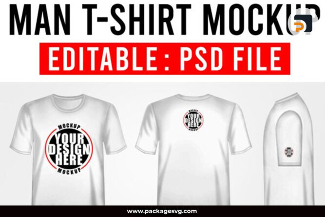 Man T-Shirt Mockup PSD, Editable 3 Side T-Shirt Template