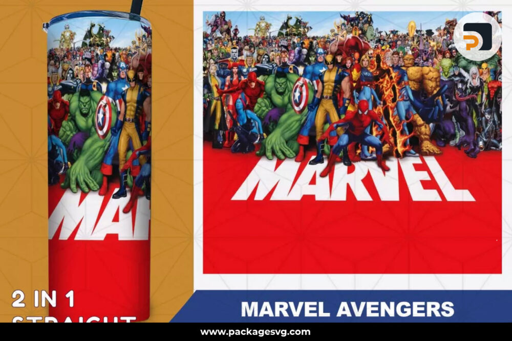 Marvel Avengers PNG, 20oz Skinny Tumbler Template