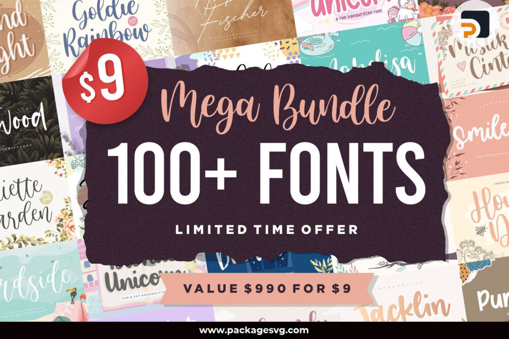 Mega Bundle 100 Plus Font, OTF TTF File