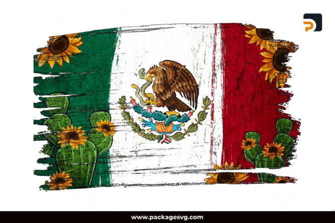 Mexican Flag with Cactus Sunflower PNG Sublimation Design