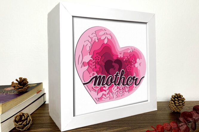 Mother's Day Shadow Box SVG, 3D Love Mom Papercut Template