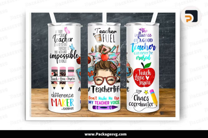 Teacher Life Sublimation PNG, 20 Oz Skinny Tumbler Template LDVB9X1B