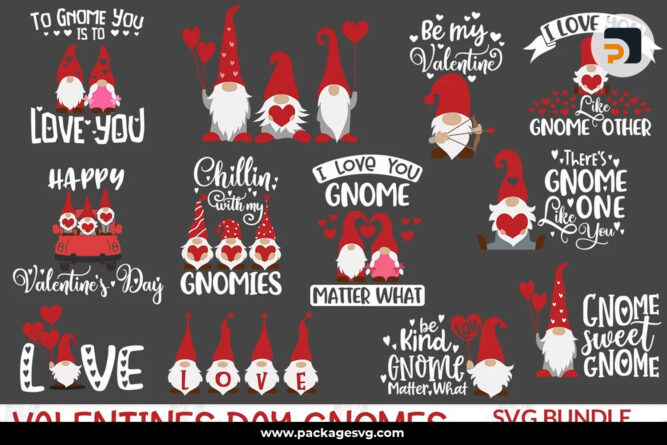 Valentines Day Gnomes SVG Bundle, 12 Love Designs