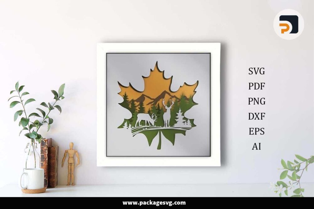 3D Deer Shadow Box, Maple Leaf Template For Cricut LHLCZHDX