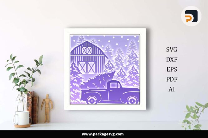 3D Farm Truck Shadow Box, Pine Tree Template For Cricut LHEJ3VDZ