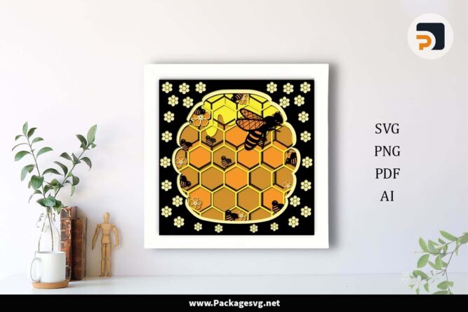 3D Flowers Bee Shadow Box, Hive Template For Cricut LHBBC0ZT