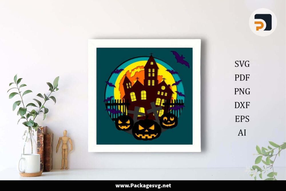 3D Haunted Castle Shadow Box, Halloween Template For Cricut LHAA772X