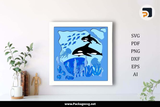 3D Killer Whale Shadow Box, Ocean Template For Cricut LHAAEU4V