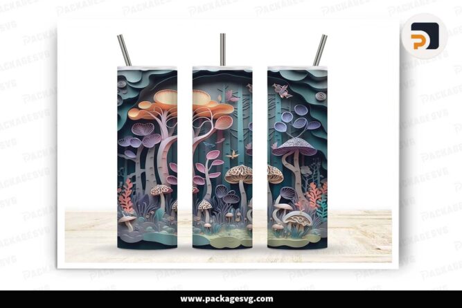 3D Mushroom Jungle Template, 20oz Skinny Tumbler Wrap LHZRAUVL