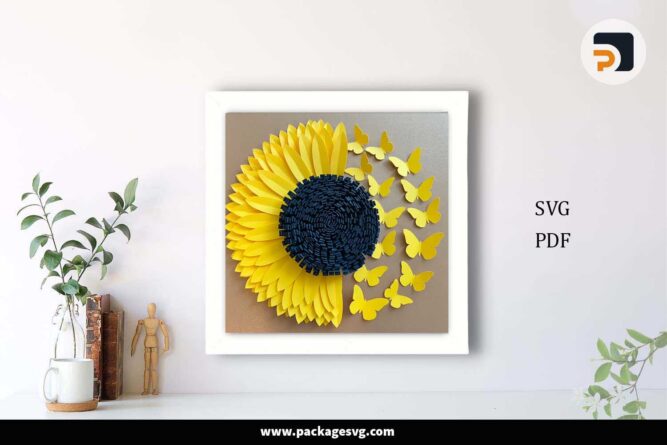 3D Sunflower Butterfly Shadow Box, SVG Template For Cricut LHHJ1M7X