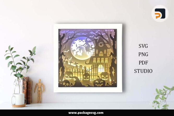 3D Witch Castle Shadow Box, Halloween Template For Cricut LHEKAICU