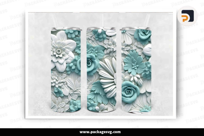 Beautiful Flower Jade Green Sublimation PNG, 20oz Skinny Tumbler Template