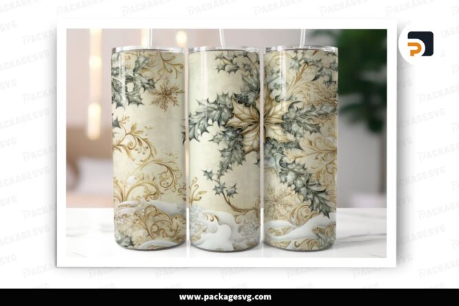 Christmas Holly Tumbler Wrap Design, 20oz Skinny Tumbler Wrap