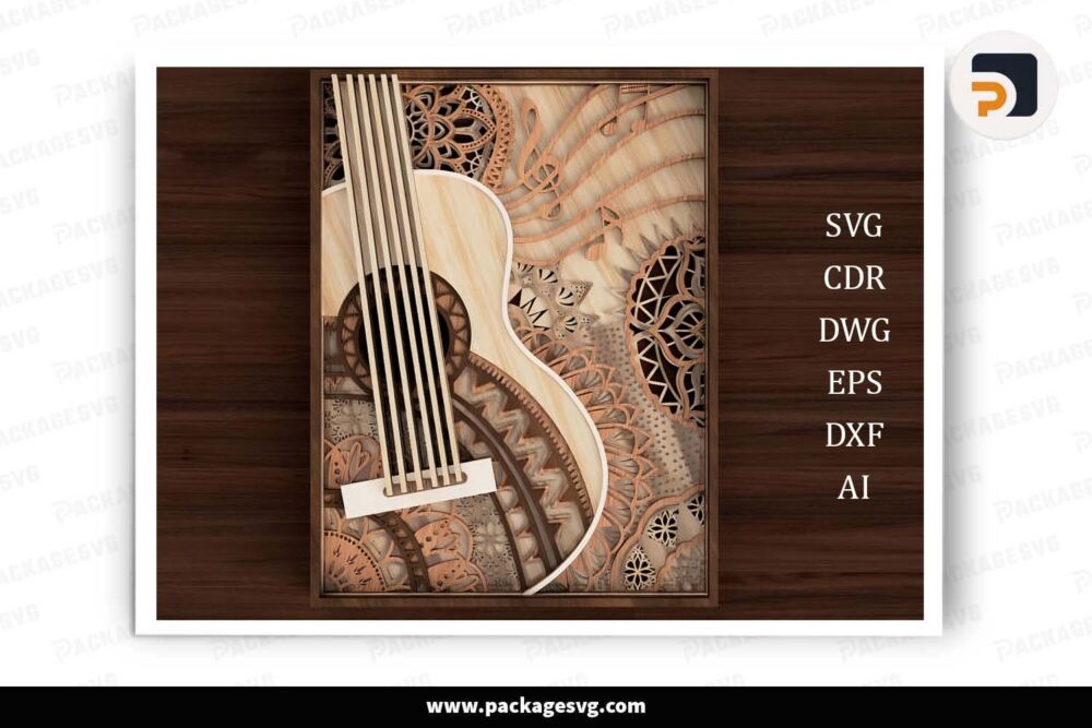 Guitar Mandala Layered, SVG Template For Laser Cut LHR77RZI