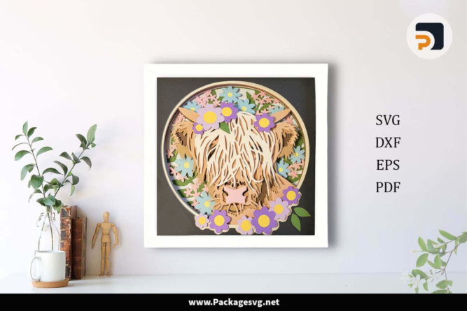 Highland Cow 3D Shadowbox Paper Cut Digital Download LECJ4EA7