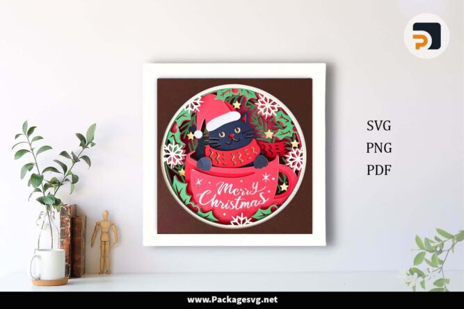 Merry Christmas Cat Shadow Box, SVG Template For Cricut LI2FI5PY