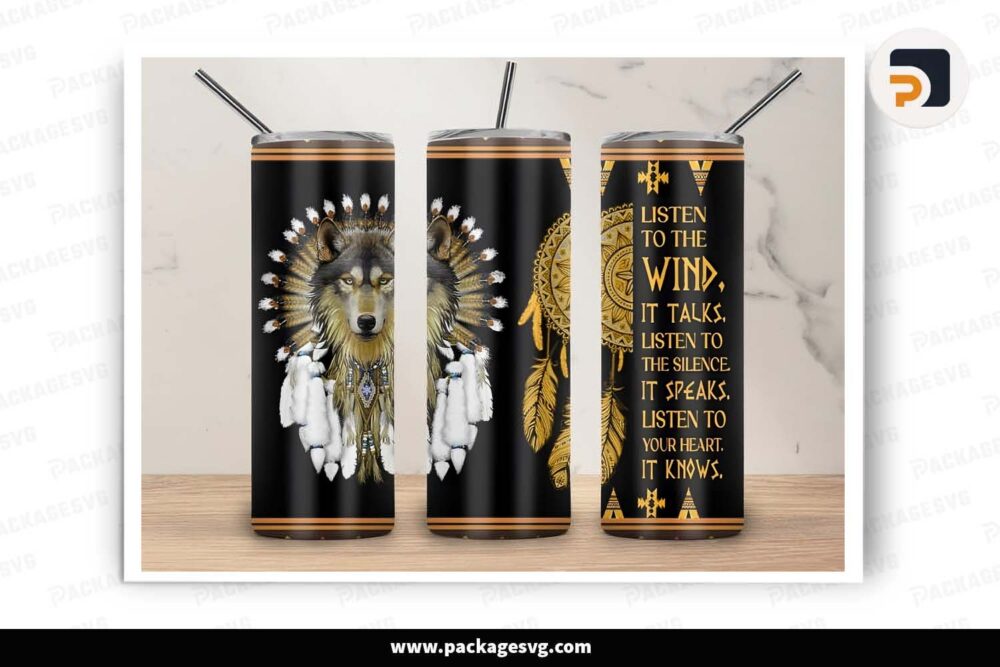 Native Wolf Dreamcatcher Template, 20oz Skinny Tumbler Wrap LHY85FVX