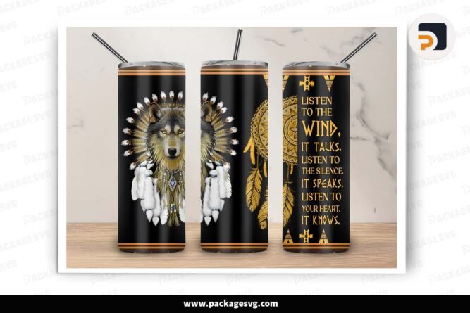 Native Wolf Dreamcatcher Template, 20oz Skinny Tumbler Wrap LHY85FVX