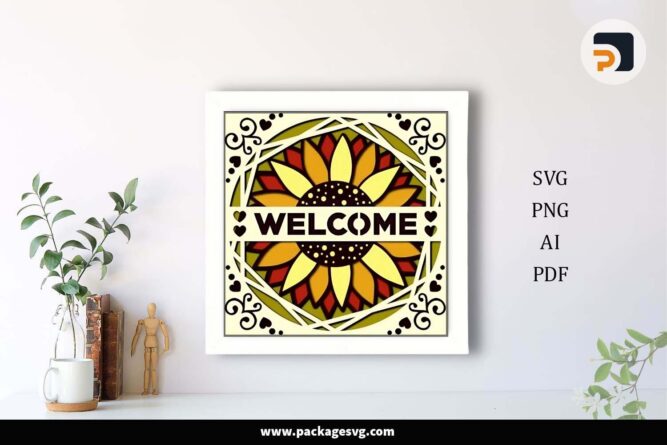 Sunflower Welcome Shadow Box, Summer Template For Cricut LHR4AJ66