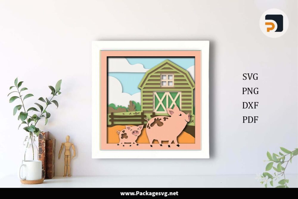 3D Family Pig Shadow Box, Farm SVG Template For Cricut LH710KPL