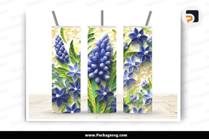 3D Blue Flowers Quilling Templates, 20oz Tumbler Wrap LIXYCLYO