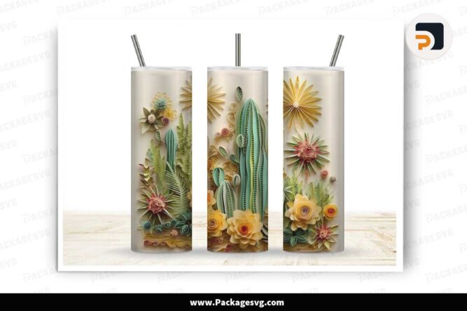 3D Cactus Flowers Quilling Templates 20oz Tumbler Wrap LIXW71X2