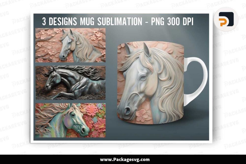 3D Horse Sublimation PNG, Template 11oz Mug Wrap LJI03GUV