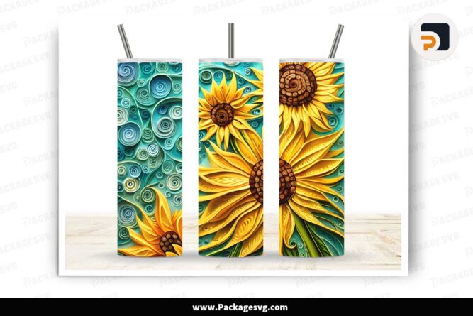 3D Sunflower Quilling Templates, 20oz Tumbler Wrap LIXXMWEG