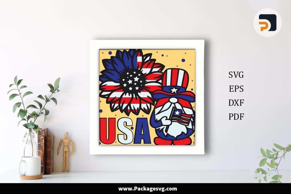 4th July Gnome Shadow Box, USA Flag Template For Cricut LJ2CIA1M