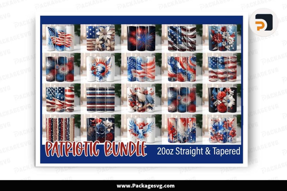 4th of July 20oz Tumbler Wrap Bundle, 20 America Templates LJ2BNS0H