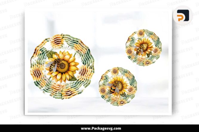 Bee and Sunflower Sublimation, Set 3 Wind Spinner Designs LIS8NEL1