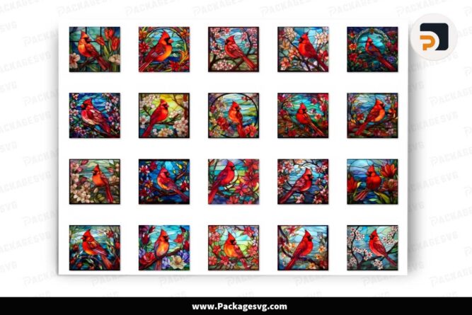 Cardinal Stain Glass Bundle, 20 Backgrounds For Card and Tumbler LJ3RH61Z