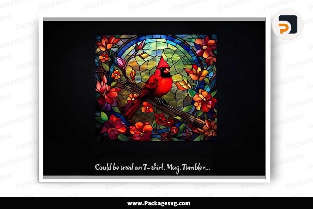 Cardinal Stain Glass, Printable on Card and Tumbler LJ50JH9Y