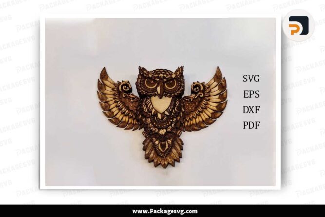 Multilayer Mandala Owl, SVG Template Laser Cut File LJHV4H6R