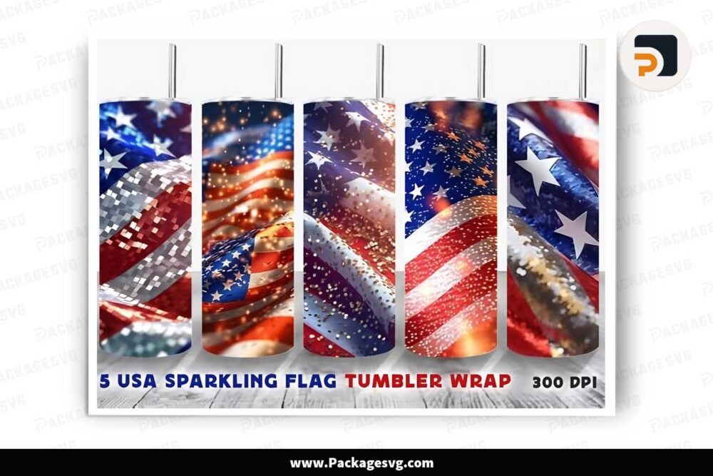 Sparkling USA Flag Template Bundle, 20oz Skinny Tumbler Wrap LISIH1X6