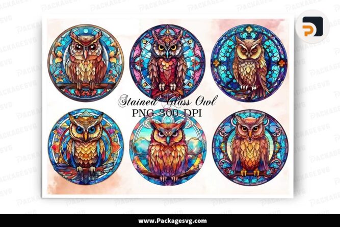 Stained Glass Owl Bundle, 6 Square Coaster Designs LJ44X5TE