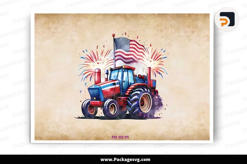 Tractor Carrying Fireworks, 4th of July T-Shirt Design LJ26SAXV